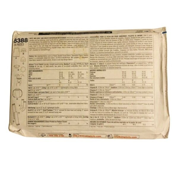 Vintage Simplicity 8388 Sewing Pattern Vest Hat Booties Scarf Backpack Uncut - Picture 2 of 2
